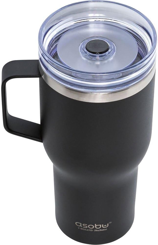 asobu Ultimate Ceramic Travel Mug, 12oz Insulated Stainless Steel Coffee Cup with Handle & Splash-Resistant Lid, Ceramic Lined for Pure Taste, BPA-Free, Double-Wall Vacuum for Hot Drinks