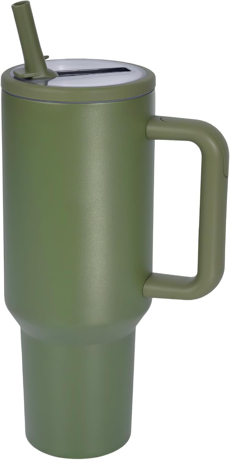 40 oz Insulated Tumbler with Handle,Flip Straw,Lid & Rubber Base Stainless Steel Water Bottle - Leak Proof Vacuum Insulated Mug BPA Free Reusable Travel Cup Gifts for Women/Men (light blue)