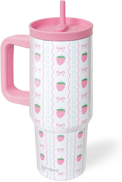 SANDJEST Pickleball Stainless Steel Locking Lid Silicone Straw Tumbler with Handle 40oz, Insulated Stainless Steel Travel Cup for Women Girls Friends Players, Gift Idea for Birthday Christmas