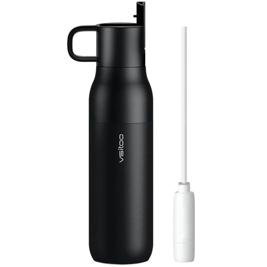 VSITOO 25oz Insulated Stainless Steel Filtered Water Bottle for Travel and Everyday Use，5-Stage 0.01μm Ultra-strong Filtration，Reusable，Improves Taste，for Hiking, Cycling, Gym & Outdoor Use，Black