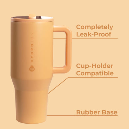 HydroJug Traveler - 40 oz Water Bottle with Handle & Flip Straw - Fits in Cup Holder, Leak Resistant Tumbler-Reusable Insulated Stainless Steel & Rubber Base - Gifts for Women & Men, Light Blue
