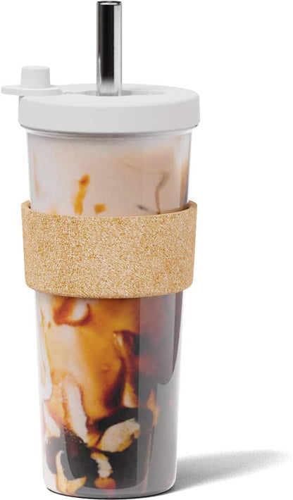 Dodoko Sage Green 24 oz Reusable Boba Cup and Straw Bubble Tea Cup with Wide Lid and Straw