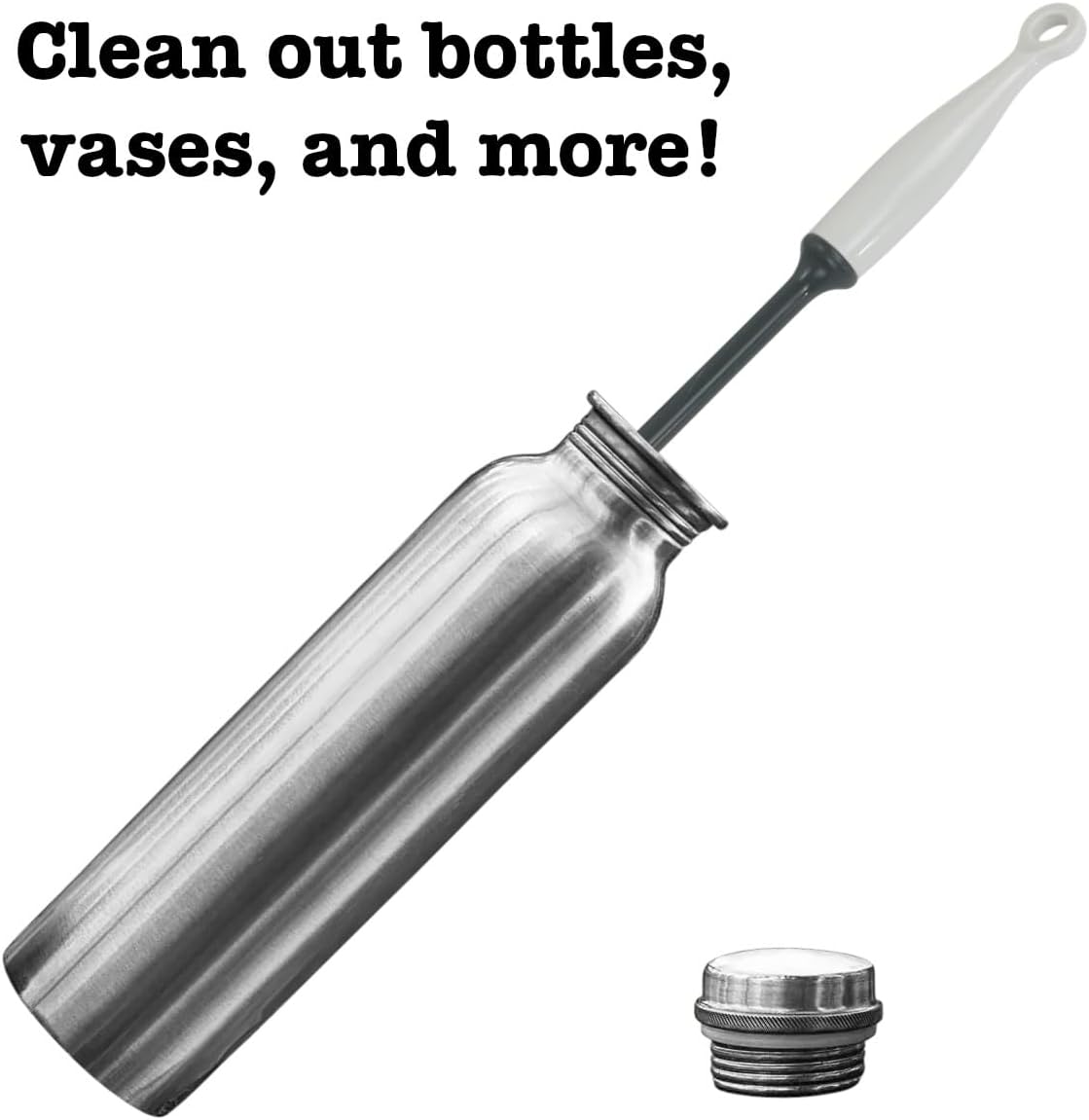 Iconikal 2-Pack Silicone Bottle Brush 12-Inch Gray - Flexible Non-Scratch Cleaner for Water Bottles, Tumblers, Shakers