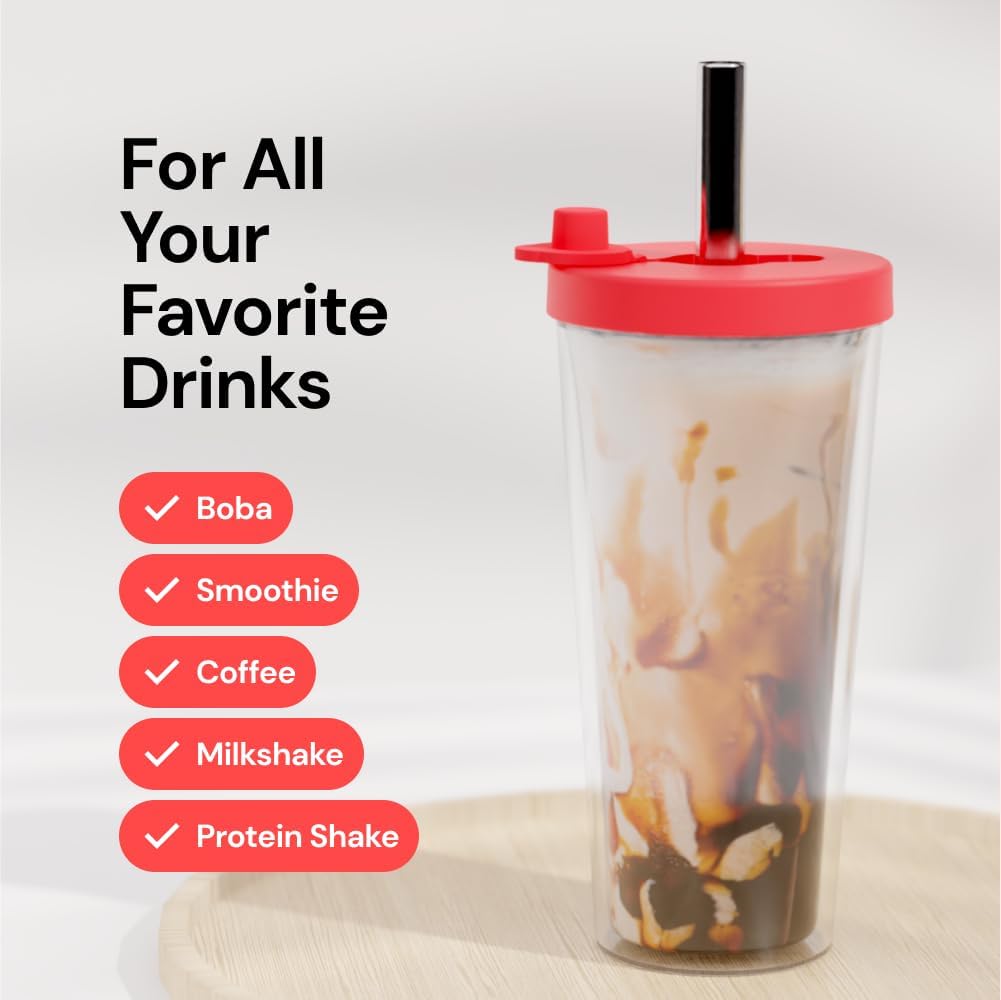 Dodoko Reusable Boba Cup and Straw Boba Tea Cup Bubble Tea Cup Reusable Iced Coffee Cup Cold Coffee Cup Smoothie Cup with Lid and Straw Smoothie Cup to go Smoothie Tumbler 17 oz - Sage Green