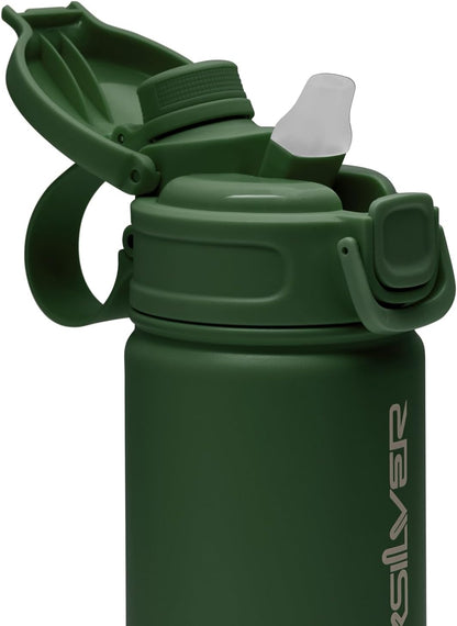 Quiksilver Laguna 32oz Tripple Wall Stainless Steel Water Bottle, Reusuable Sports Bottle with Leak-Proof Straw and Spout Lid, Non-Slip Rubber Base, Carrier Handle, 24H Hot & Cold Insulated Tumbler