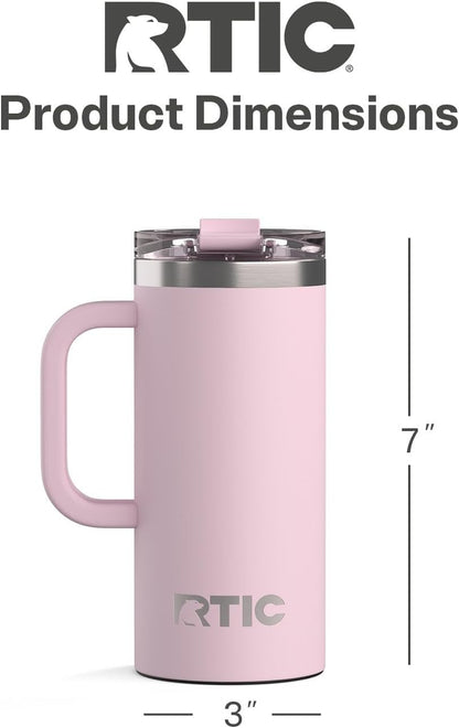 RTIC 20oz Road Trip Travel Mug with Lid and Handle, Ceramic Lined, Insulated, Stainless Steel, Metal, Double Wall Vacuum-Insulation, Portable Coffee, Tea Cup for Hot and Cold Drink, Black