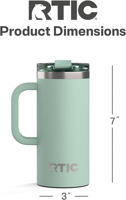 RTIC 20oz Road Trip Travel Mug with Lid and Handle, Ceramic Lined, Insulated, Stainless Steel, Metal, Double Wall Vacuum-Insulation, Portable Coffee, Tea Cup for Hot and Cold Drink, Black