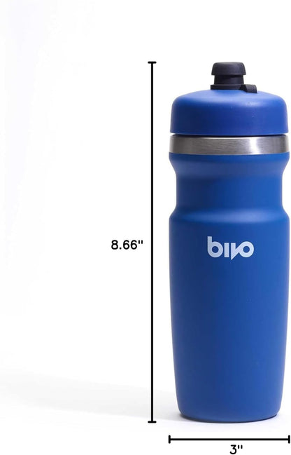 bivo Trio Mini 17oz Insulated Stainless Steel Bike Water Bottle - for Cycling - Compact, Fits Most Cages, Dishwasher Safe, High Flow Sports Nozzle - Keeps Drinks Cold 12+ Hours - (Raw)