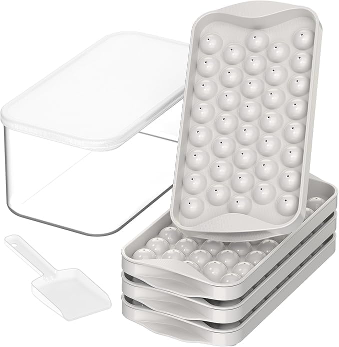 DOQAUS Ice Cube Trays with Lid and Bin, Easy Twist Release 0.8 Inch Mini Ice Balls, BPA-Free Food-Grade Ice Molds for Freezer, Iced Coffee, Cocktails (4 Pack)
