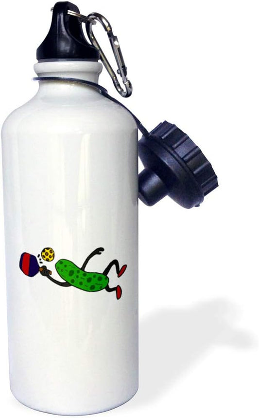 3dRose wb_203781_1 Funny Leaping Pickle Playing Pickleball Sports Water Bottle, Multicolor, 21 oz