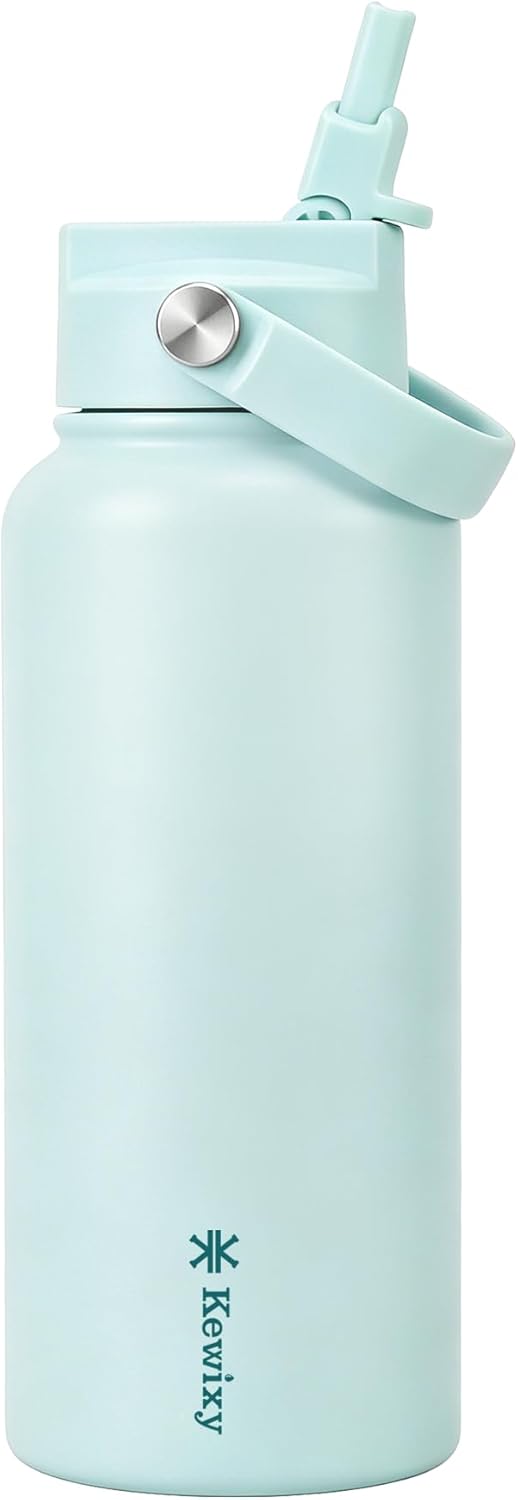 KEWIXY Pickleball Water Bottle 32 oz Insulated, Stainless Steel with Straw, Leak Proof, Keep Cold 24H, Vacuum, Pickleball Gifts for Pickleball Players, Pickleball Lovers, Women Girls Sport