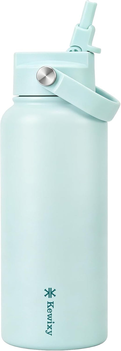 KEWIXY Pickleball Water Bottle 32 oz Insulated, Stainless Steel with Straw, Leak Proof, Keep Cold 24H, Vacuum, Pickleball Gifts for Pickleball Players, Pickleball Lovers, Women Girls Sport
