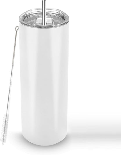Joyclub Sublimation Tumblers Blanks 20 oz 10 Pack Skinny Straight Tumblers Bulk Stainless Steel Insulated Sublimation Cups with Lid and Straw, Gift Box