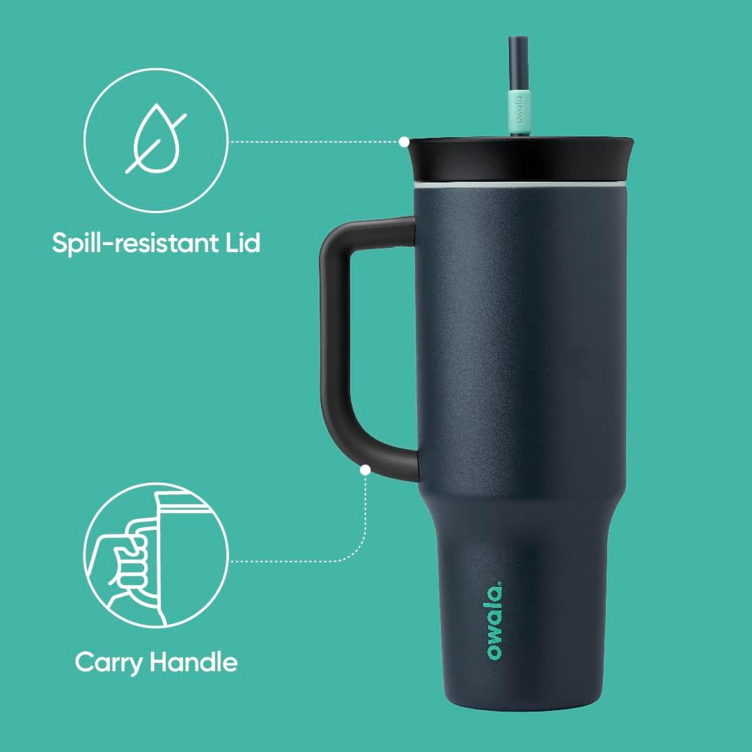 Owala Stainless Steel Triple Layer Insulated Travel Tumbler with Spill Resistant Lid and Straw, BPA Free, 24 oz, Grey/Blue (The Great Blue)