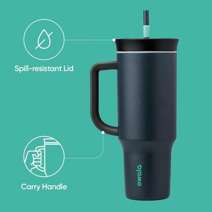Owala Stainless Steel Triple Layer Insulated Travel Tumbler with Spill Resistant Lid and Straw, BPA Free, 24 oz, Grey/Blue (The Great Blue)