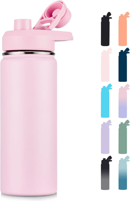 Fijinhom 24 oz Insulated Water Bottle with Handle, 304 Stainless Steel Water Bottles with Wide Mouth, Double Wall Vacuum Sports Water Bottle, BPA Free, Keep Cold and Hot, Black | with Handle