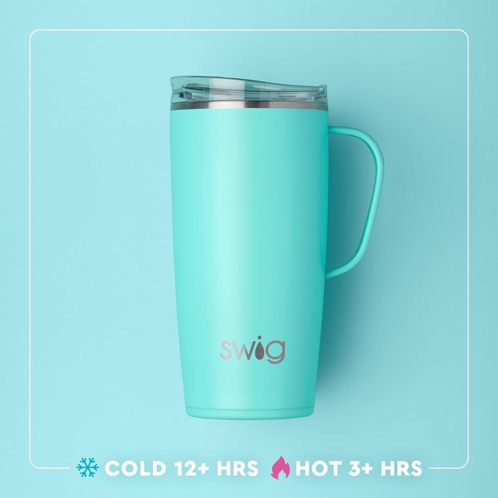 Swig Life 18oz Travel Mug, Insulated Tumbler with Handle and Lid, Cup Holder Friendly, Dishwasher Safe, Stainless Steel, Travel Coffee Cup (Honey Meadow)