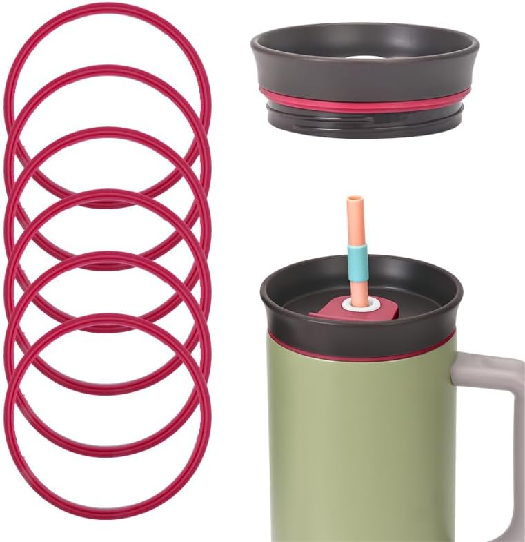 6pcs Gasket Replacement for Owala 40oz Tumbler, Rubber Lid Seal Ring Water Bottle Accessories Replacement Part Compatible with Owala 40oz Stainless Steel Cup (Pink)