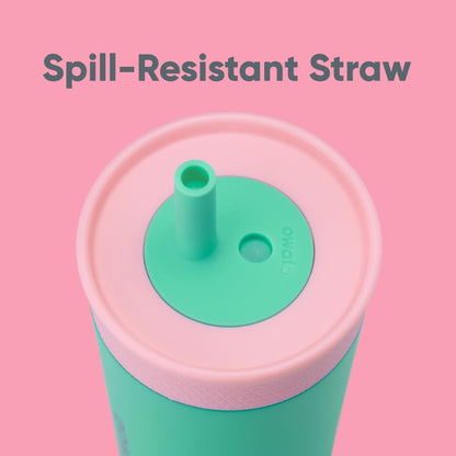 Owala Kids BPA-Free Plastic Tumbler with Spill Resistant Flexible Straw, Easy to Clean, Kids Water Bottle, Great for Travel, Dishwasher Safe, 15 Oz, Skate Park