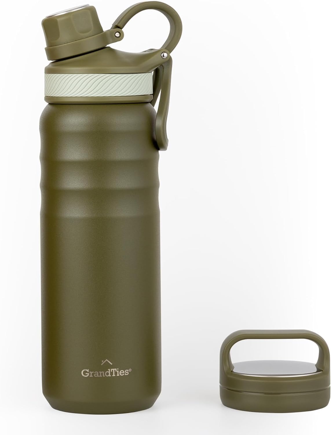 GRANDTIES 2 Lids Sports Stainless Steel Water Bottles – Wide Mouth Vacuum Insulated Reusable Leak Proof BPA-Free Travel Metal Canteen, Thermal Bottles for Men Women Gym (Ivory White 32 oz)