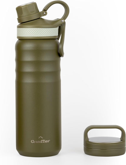GRANDTIES 2 Lids Sports Stainless Steel Water Bottles – Wide Mouth Vacuum Insulated Reusable Leak Proof BPA-Free Travel Metal Canteen, Thermal Bottles for Men Women Gym (Ivory White 32 oz)