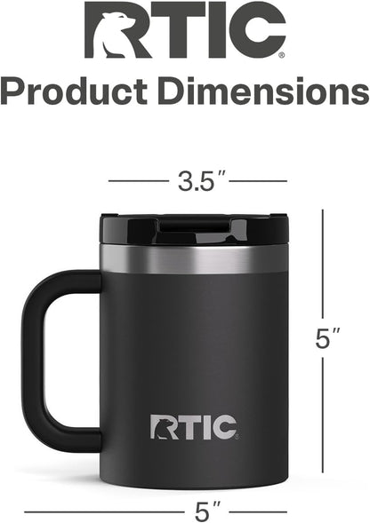 RTIC 12oz Essential Mug with Lid and Handle, Ceramic Lined, Insulated, Stainless Steel, Metal, Double Wall Vacuum-Insulation, Portable, Travel Cup for Hot and Cold Drink, Beach