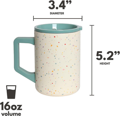 Elemental Insulated Coffee Mug - Triple-Wall Stainless Steel Summit Travel Cup for Hot and Cold Drinks - Thermal Coffee Mug with Lid and Handle for Camping, Office & Travel 16oz - Rainbow Speckle