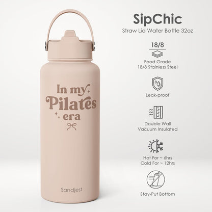 SANDJEST Pickleball Gift for Women, Water Bottle Stainless Steel 32oz with Lid & Straw, Sport Insulated Bottles Gifts for Girls Friends Teens Birthday Christmas