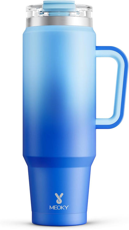 Meoky 32 oz Tumbler with Handle, Insulated Tumbler with Lid and Straw, Stainless Steel Travel Mug, Keeps Cold for 24 Hours, 100% Leak Proof, Fits in Car Cup Holder (Night)