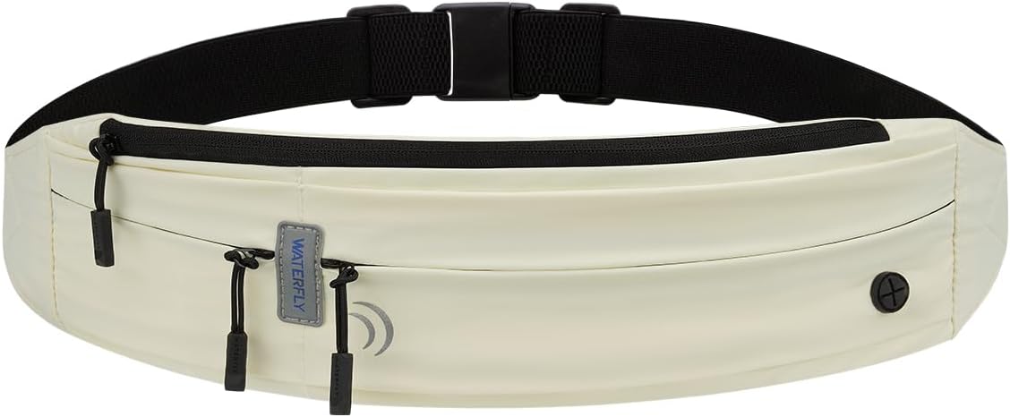 WATERFLY Running Belt Fanny Pack: Runner Marathon Jogging Waist Pack Sport Workout Exercise Fitness Phone Holder Belt for Men Women Jogger Slim Waist Bag Black