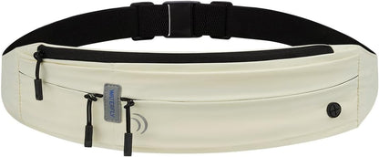WATERFLY Running Belt Fanny Pack: Runner Marathon Jogging Waist Pack Sport Workout Exercise Fitness Phone Holder Belt for Men Women Jogger Slim Waist Bag Black