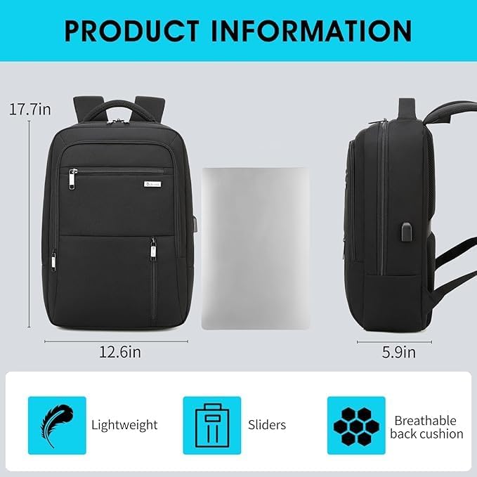 DUSLANG 17 Inch Laptop Backpack for Travel Water Resistant College Backpack for Men/Women Laptop Bag with USB Charging Port,Black - Colors A