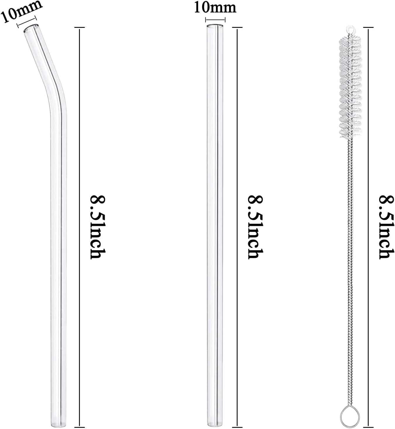 6 Pack Reusable Glass Straws,8.5'' x10MM,3 Straight and 3 Bent with 2 Cleaning Brushes,Perfect for Smoothies,Tea,Juice
