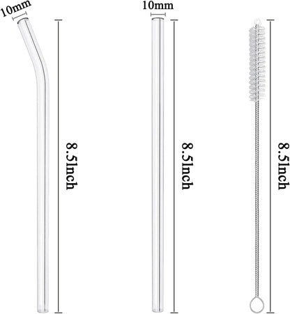 6 Pack Reusable Glass Straws,8.5'' x10MM,3 Straight and 3 Bent with 2 Cleaning Brushes,Perfect for Smoothies,Tea,Juice