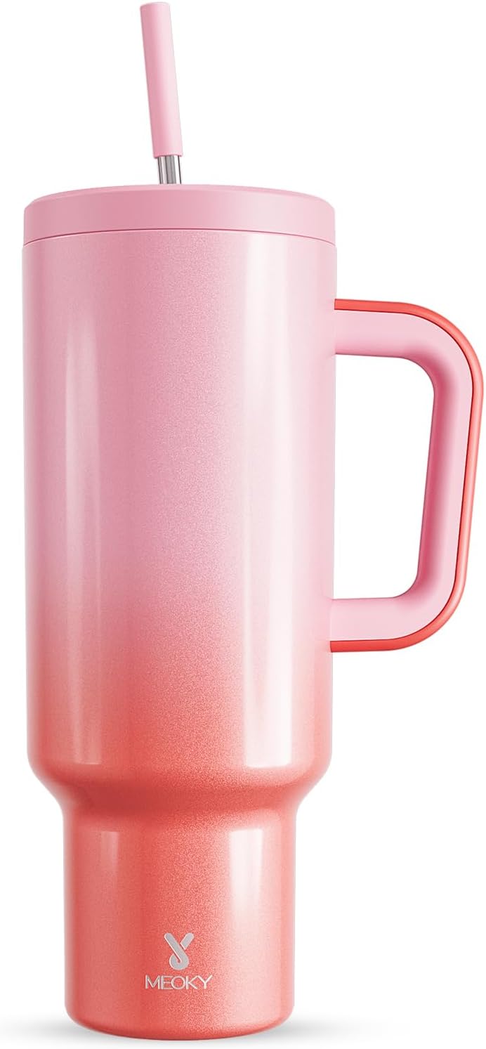 Meoky 40 oz Tumbler with Handle and Straw: Stainless Steel Insulated Tumbler with Lid and Straw - 100% Leak Proof Tumbler for Car Cup Holders - Travelers Commuters Workers, Donut