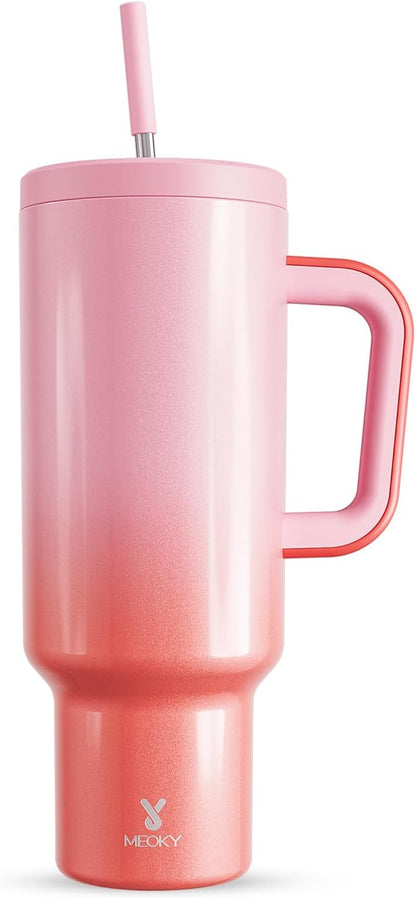 Meoky 40 oz Tumbler with Handle and Straw: Stainless Steel Insulated Tumbler with Lid and Straw - 100% Leak Proof Tumbler for Car Cup Holders - Travelers Commuters Workers, Donut