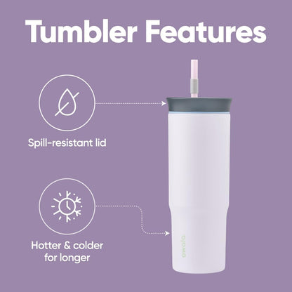 Owala Stainless Steel Triple Layer Insulated Travel Tumbler with Spill Resistant Lid and Straw, BPA Free, 24 oz, Grey/Blue (The Great Blue)