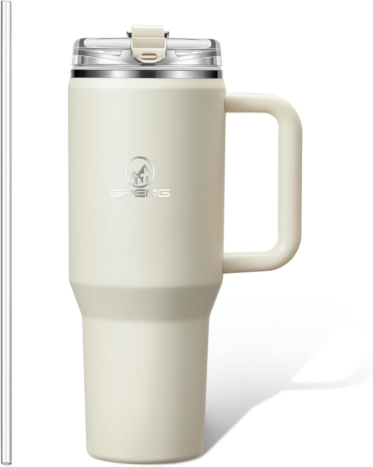 Gpeng 30/40/50 oz Tumbler with Handle, Water Bottles with Straw Lid, Insulated Stainless Steel Travel Mug Cup Holder Friendly, Keep Drinks Cold or Hot for Hours (LightGrey, 50 oz)