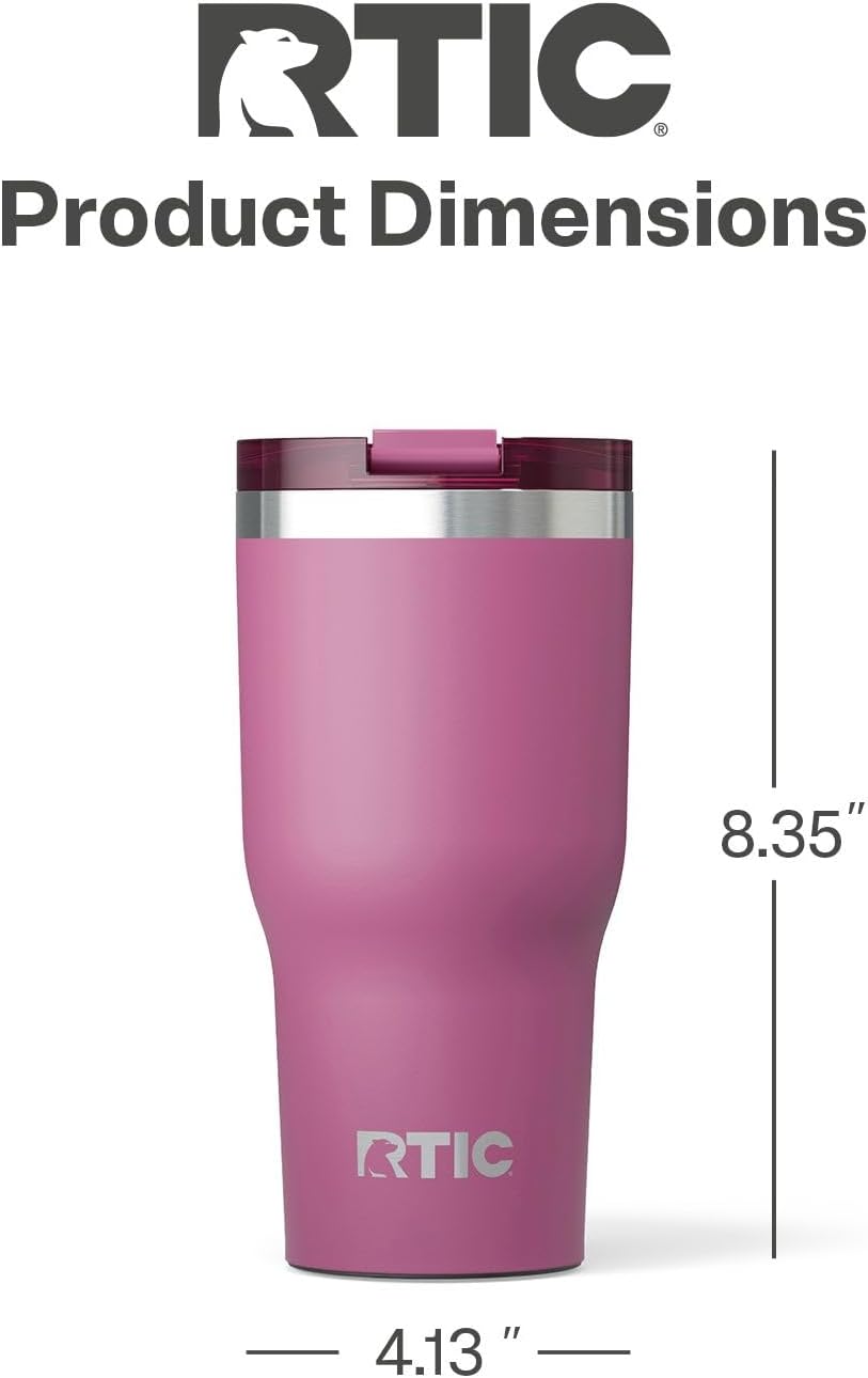 RTIC 20oz Essential Tumbler with Lid, Ceramic Lined, Insulated, Stainless Steel, Metal, Double Wall Vacuum-Insulation, Travel Cup for Iced Coffee, Tea, Hot and Cold Drink, Graphite