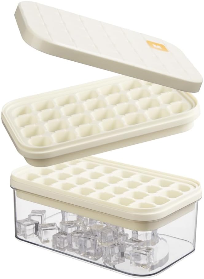 Brigii Ice Cube Tray with Lid & Storage Bin, 56 Cubes Ice Mold with Easy-Release Silicone Bottom, Stackable Ice Trays for Freezer, BPA Free,for Cocktails, Whiskey, Coffee & Drinks