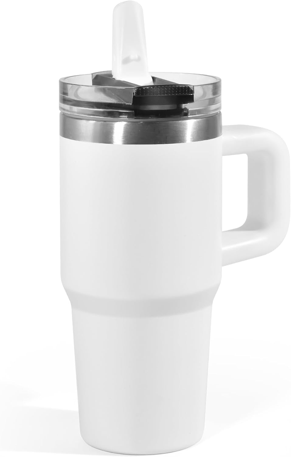 AGH 14 oz Tumbler with Handle for Kids Flip Straw Stainless Steel Mug,Stainless Steel Double Wall Vacuum Cup, Leakproof, BPA Free Keeps Drinks Cold up to 18 Hrs,Cream White