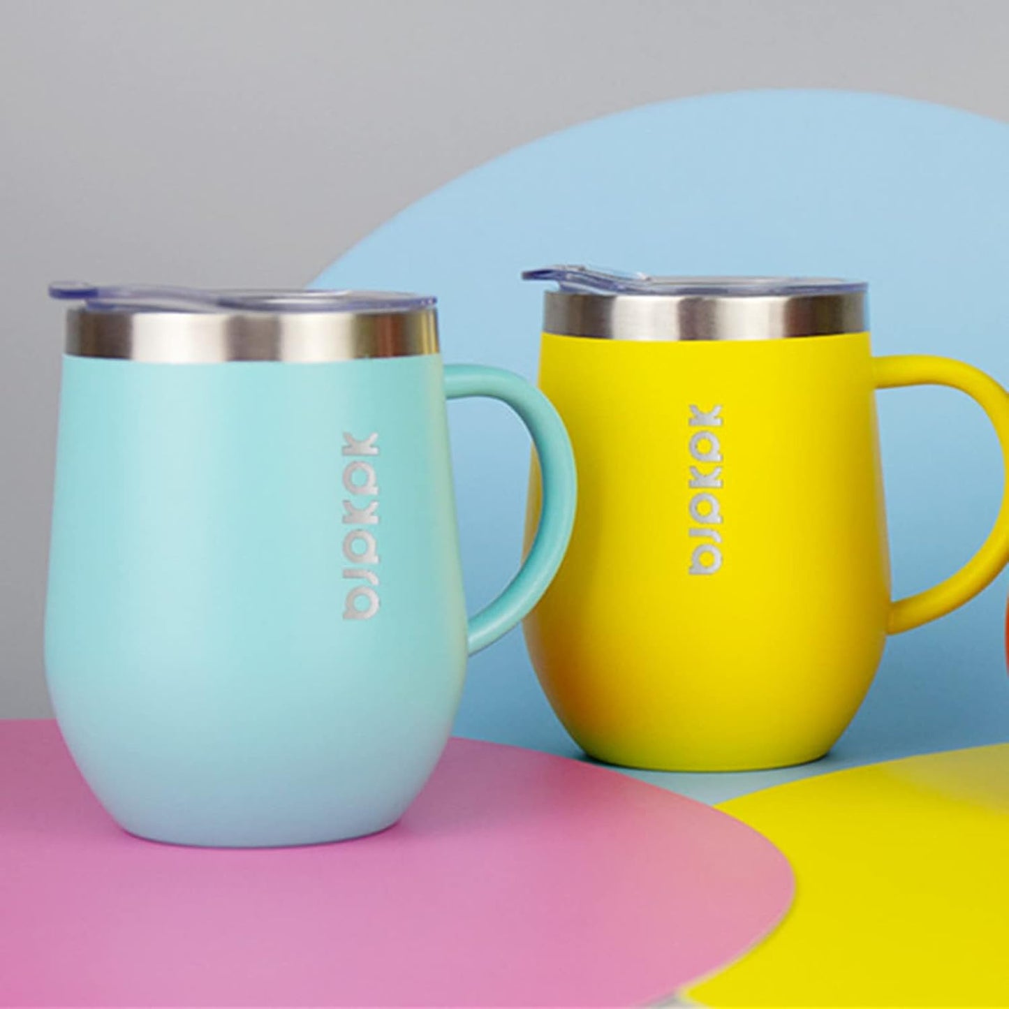 BJPKPK 2 pcs Insulated Coffee Mug, 14oz Insulated Tumbler with Lid, Stainless Steel Coffee Cups with Splash Proof Lid-White