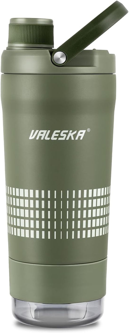 VALESKA Protein Shaker Bottle | 20oz Insulated Stainless Steel Protein Shaker, BPA Free, Leak Proof, Dishwasher Safe, Perfect for Protein Shakes and Pre Workout | Green