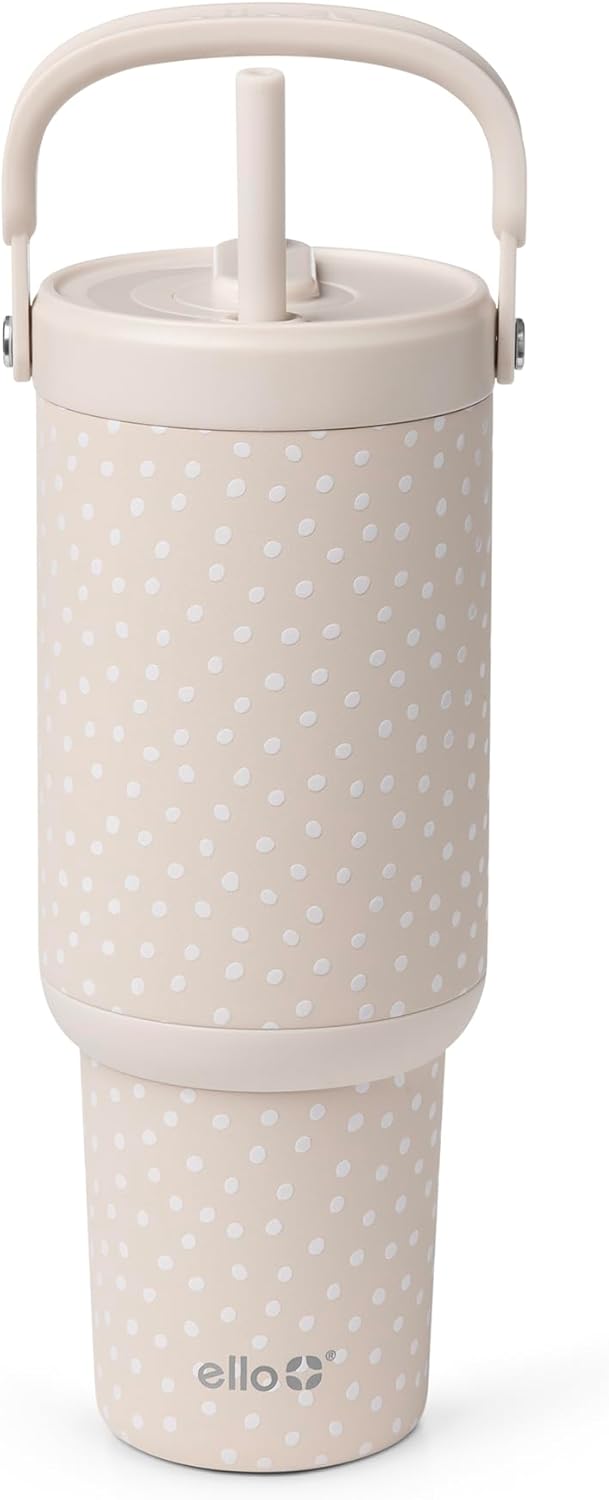 Ello Oasis Go+ 26oz Tumbler with Top Handle and Retracting Straw | Reusable Insulated Stainless Steel Cup, 100% Leakproof Water Bottle, 24 Hours Cold, Cup Holder Friendly For Travel | Wild Rasberry