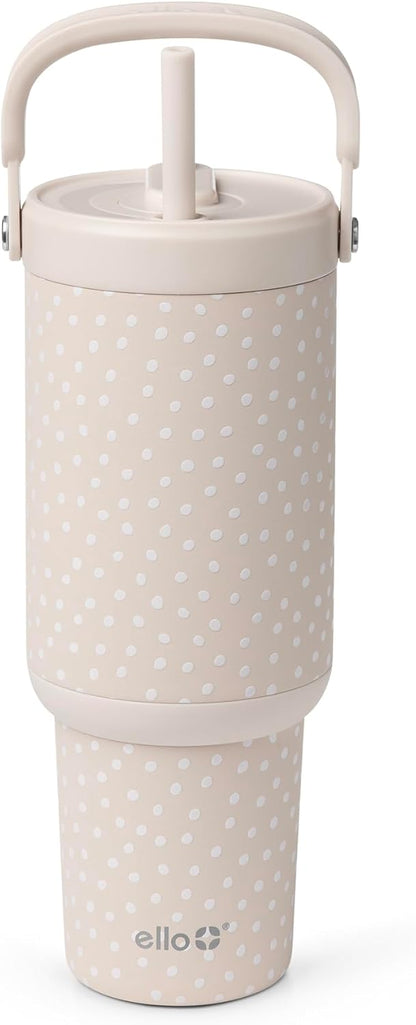 Ello Oasis Go+ 26oz Tumbler with Top Handle and Retracting Straw | Reusable Insulated Stainless Steel Cup, 100% Leakproof Water Bottle, 24 Hours Cold, Cup Holder Friendly For Travel | Wild Rasberry