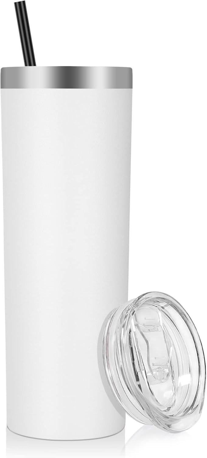 VEGOND Stainless Steel Skinny Tumbler, 20 oz Vacuum Insulated Tumbler with Lid and Straw, Double Wall Coffee Cup, Travel Mug for Cold Hot Drinks, Light Pink 1 Pack