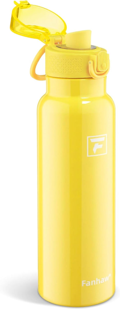 Fanhaw 24 oz Insulated Water Bottle with Soft Silicone Spout Lid, Leakproof Stainless Steel Vacuum Bottle for School, Sports& Daily Use, Kids, Teens& Adults, Back to School Essentials (Pink)