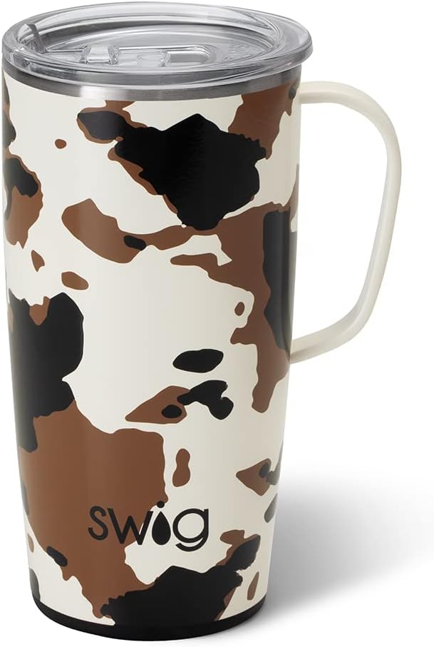 Swig Life 18oz Travel Mug, Insulated Tumbler with Handle and Lid, Cup Holder Friendly, Dishwasher Safe, Stainless Steel, Travel Coffee Cup (Honey Meadow)
