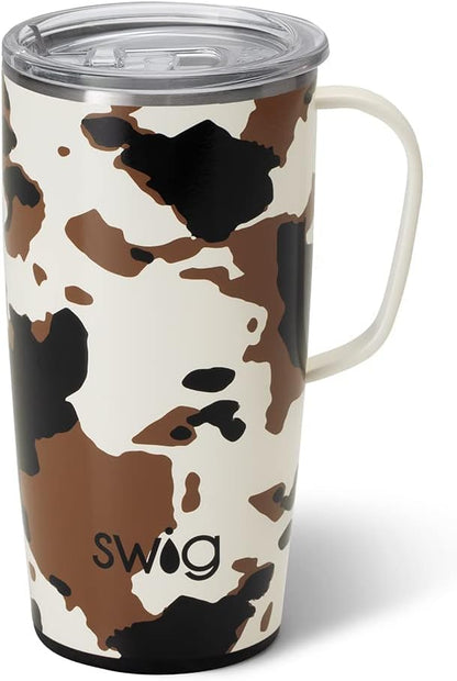 Swig Life 18oz Travel Mug, Insulated Tumbler with Handle and Lid, Cup Holder Friendly, Dishwasher Safe, Stainless Steel, Travel Coffee Cup (Honey Meadow)