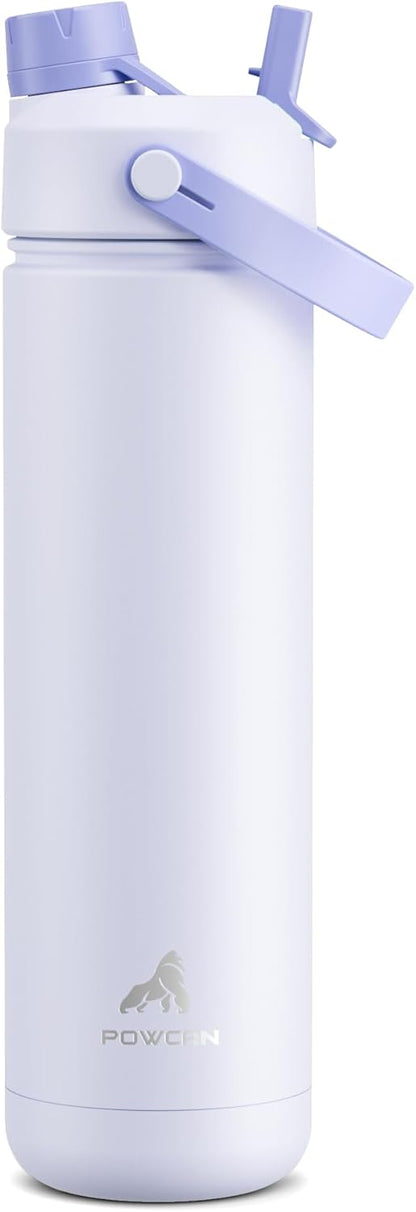 POWCAN 26 oz Insulated Water Bottle with 2-in-1 Straw and Spout Lid, Keep Cold 24H, Leak-Proof, Fits in Car Cup Holder, Stainless Steel Water Bottle for Sports, Travel, and School (Mint)